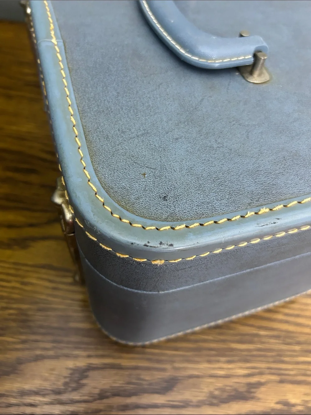 Vintage Blue Train Case Toiletry Case with Top Handle